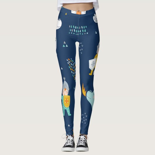 Knight Dragon Castle Childish Pattern Leggings (Vorderseite)