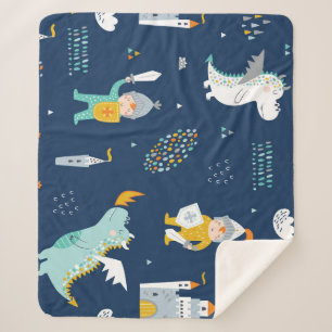 Knight Dragon Castle Childish Pattern Sherpadecke