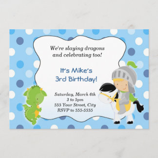 Knight Dragon Einladung Boy Geburtstagsparty Blue