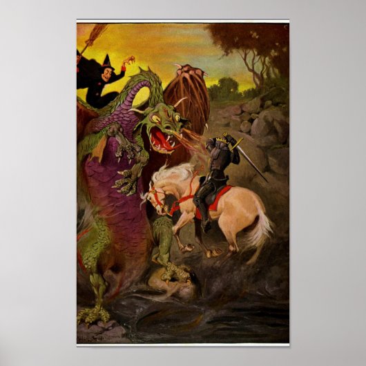 Knight Fighting Dragon von J. Allen St. John Poster (Vorne)
