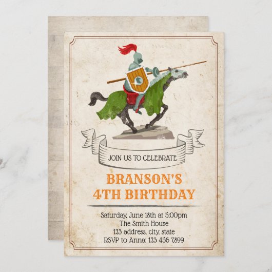 Knight Geburtstagsfeier Einladung (Vorne/Hinten)