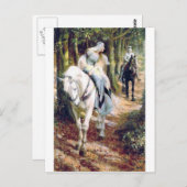 Knight lady Weißpferd mittelalterliche romantische Postkarte (Vorne/Hinten)