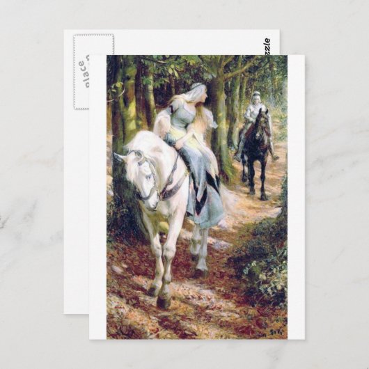 Knight lady Weißpferd mittelalterliche romantische Postkarte (Vorne/Hinten)