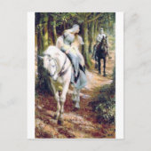 Knight lady Weißpferd mittelalterliche romantische Postkarte (Vorderseite)