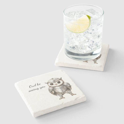 Knight Owl in Shining Armor Steinuntersetzer (Seitenansicht)