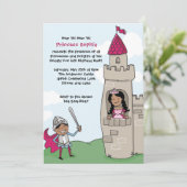 Knight Rette Prinzessinnen Einladungen: Schwarzes  Einladung (Stehend Vorderseite)