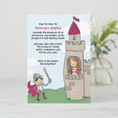 Knight Rette Prinzessinnen Einladungen: Schwarzes  Einladung (Stehend Vorderseite)