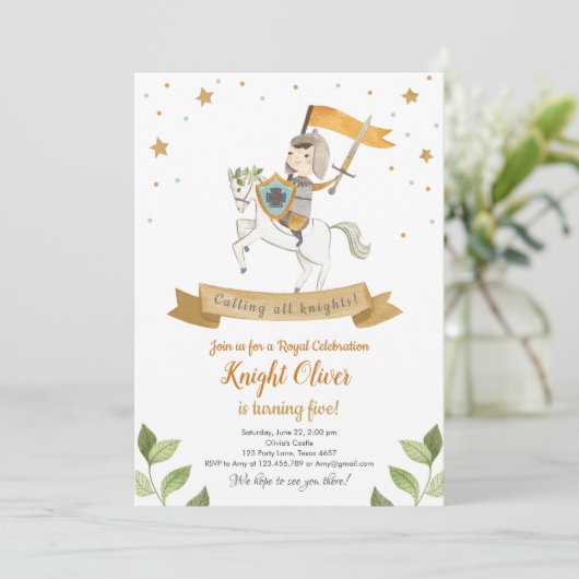 Knight Royal Medieval Junge Geburtstag Einladung (Stehend Vorderseite)