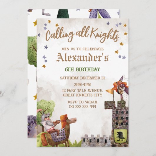 Knight Royal Medieval Junge Geburtstag Einladung (Vorne/Hinten)