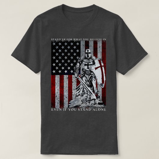 Knight Templar American Flag Kreuzfahrer T-Shirt (Design vorne)