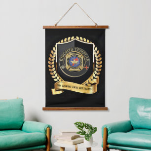 Knight Templar Hanging Tapestry Wandteppich Mit Holzrahmen