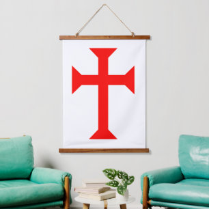 Knight Templar Hanging Tapestry Wandteppich Mit Holzrahmen
