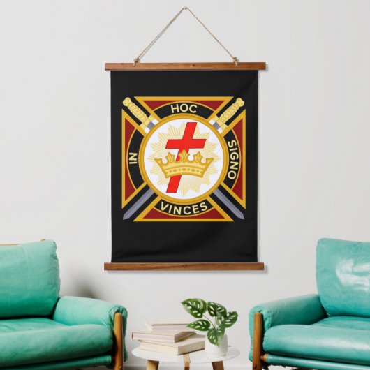 Knight Templar Hanging Tapestry Wandteppich Mit Holzrahmen (Wohnzimmer)