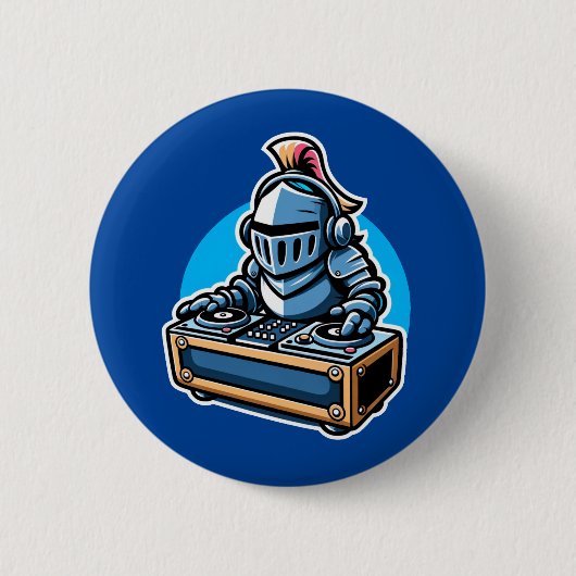 Knight Turntablist - mittelalterliches DJ Cartoon Button (Vorderseite)