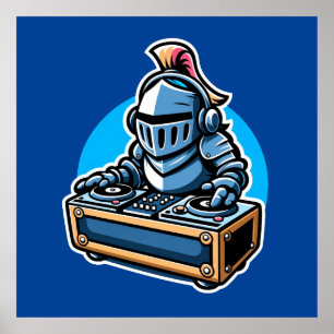 Knight Turntablist - mittelalterliches DJ Cartoon  Poster