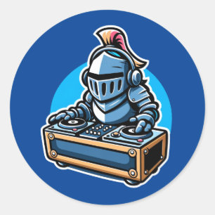 Knight Turntablist - mittelalterliches DJ Cartoon Runder Aufkleber