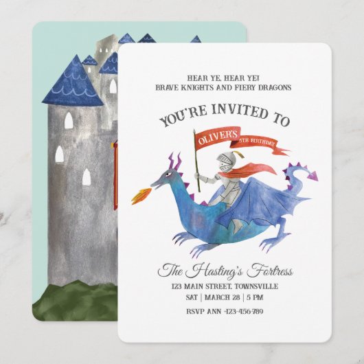 Knights and Dragons Invitation Einladung (Vorne/Hinten)