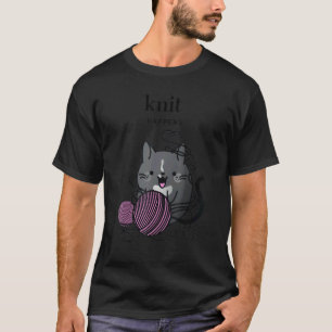 Knit Happens Stricken Tuxedo-Katze und Wolle Garn T-Shirt