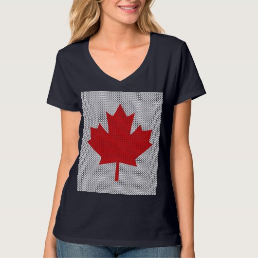 Knit Style Maple Leaf Knitting Motiv T-Shirt (Vorderseite)