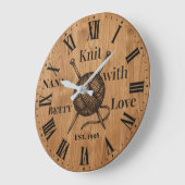 Knit with Love Wall Clock | Custom Name & Year  Große Wanduhr (Winkel)