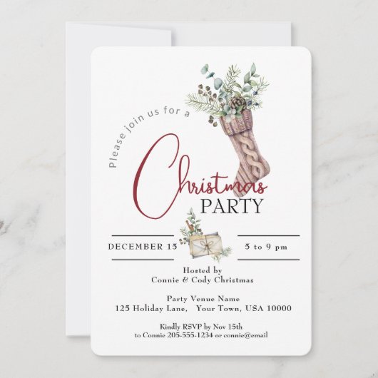 KNITTED CHRISTMAS STRUMPF MIT GRÜNTÖNEN PARTY EINLADUNG (Vorderseite)