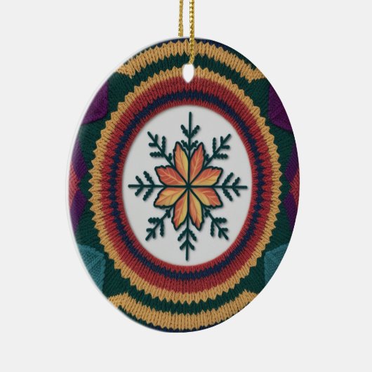 Knitted Fall Leaf Snowflake Pattern Christmas Keramik Ornament (Rechts)