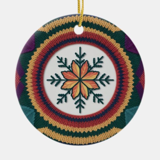 Knitted Fall Leaf Snowflake Pattern Christmas Keramik Ornament (Vorne)