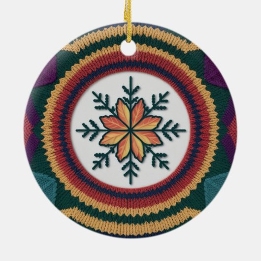 Knitted Fall Leaf Snowflake Pattern Christmas Keramik Ornament (Hinten)