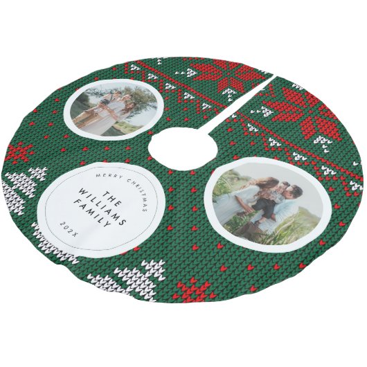 Knitted Sweater Pattern Family Photo Polyester Weihnachtsbaumdecke (Schrägansicht)