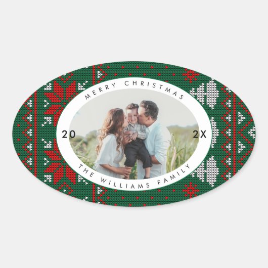 Knitted Sweater Pattern Photo Ovaler Aufkleber (Vorderseite)