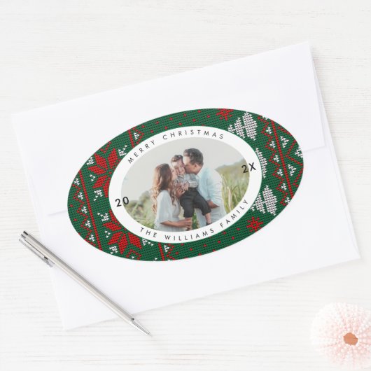 Knitted Sweater Pattern Photo Ovaler Aufkleber (Umschlag)