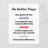 Knitter Serenity Prayer Joke Postkarte (Vorderseite)