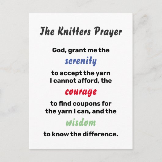 Knitter Serenity Prayer Joke Postkarte (Vorderseite)