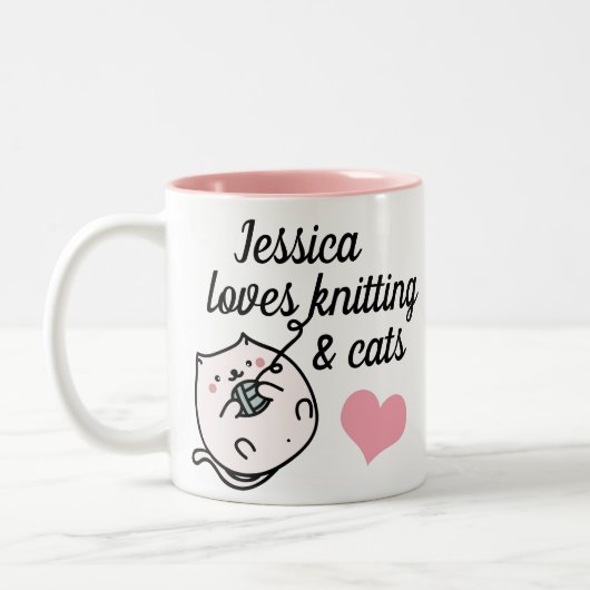 Knitter und Katzenliebhaber Niedlichen Personalisi Zweifarbige Tasse (Links)