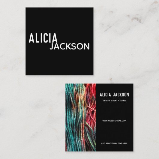 Knittergarn Rot Grün Quadratische Visitenkarte (Vorne/Hinten)