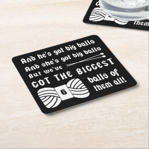 Knittern ・ Große Bälle aus Garnkunst Dunkel Rechteckiger Pappuntersetzer