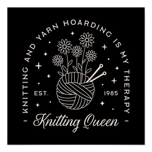 Knittern ist mein Therapiegarn, das Hexenschwarz h Poster (Vorderseite)