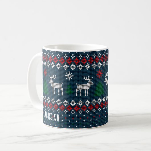 Knittern Muster Weihnachtsbaumen Hirsche Custom Kaffeetasse (Vorderseite Links)
