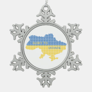 Knittern ukrainischer Staat Landkarte Text Ruhm an Schneeflocken Zinn-Ornament
