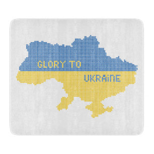 Knittern ukrainischer Staat Landkarte Text Ruhm an Schneidebrett