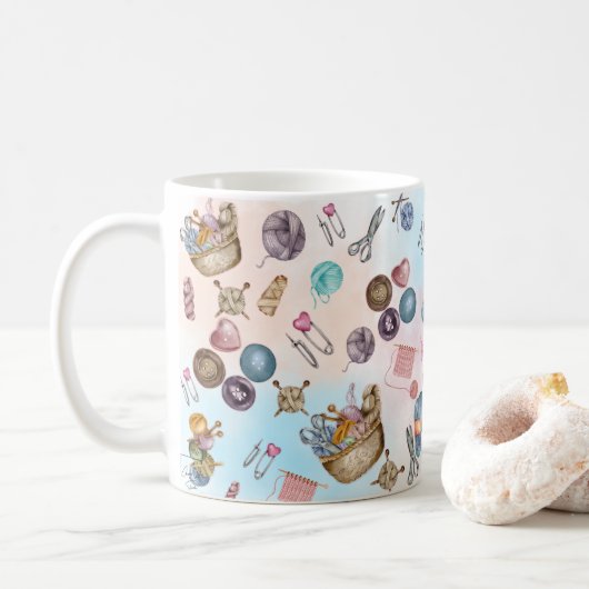 Knittern und Nähen Kaffee Tasse (Mit Donut)