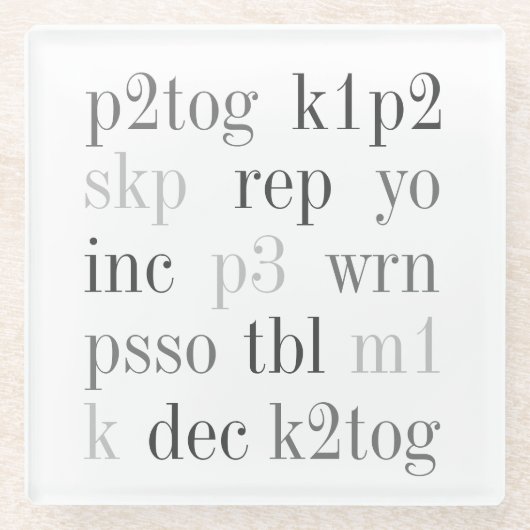 KNITTIERENDE WORTE Glass Drink Untersetzer (Vorderseite)