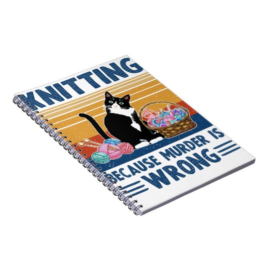knitting because murder is wrong,black cat, funny notizblock (Rechte Seite)
