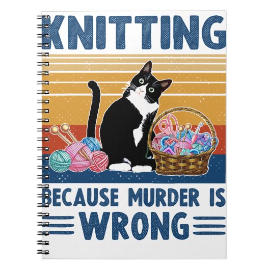 knitting because murder is wrong,black cat, funny notizblock (Vorderseite)