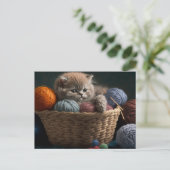 Knitting Cat Postcard Postkarte (Stehend Vorderseite)