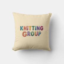 Knitting Group" Colorful Knitted Text Pillow