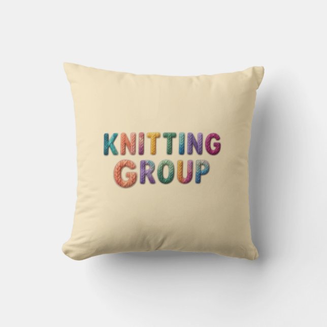 Knitting Group" Colorful Knitted Text Pillow Kissen (Vorderseite)