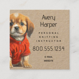 Knitting Instructor Puppy in Sweater Business Card Quadratische Visitenkarte
