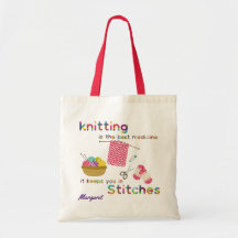 Knitting is the Best Medicine Rainbow Quote Pink