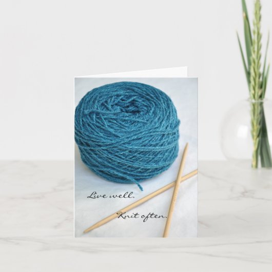 Knitting Note Card - Wohnen Sie gut. Strick oft. Karte (Vorderseite)